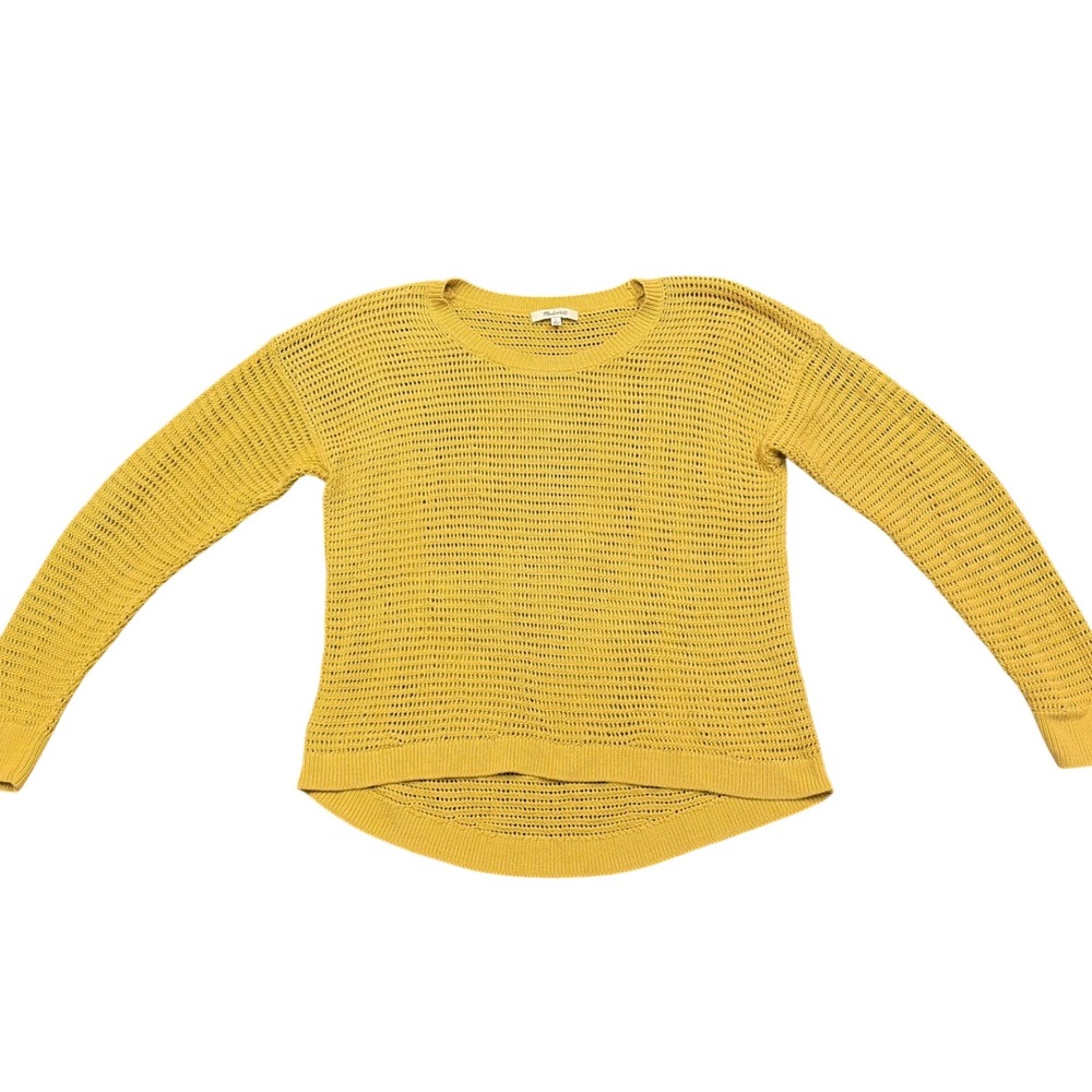 Madewell Sweater L Green/ yellow Open Knit Mesh High Low Hem Boho Pullover
